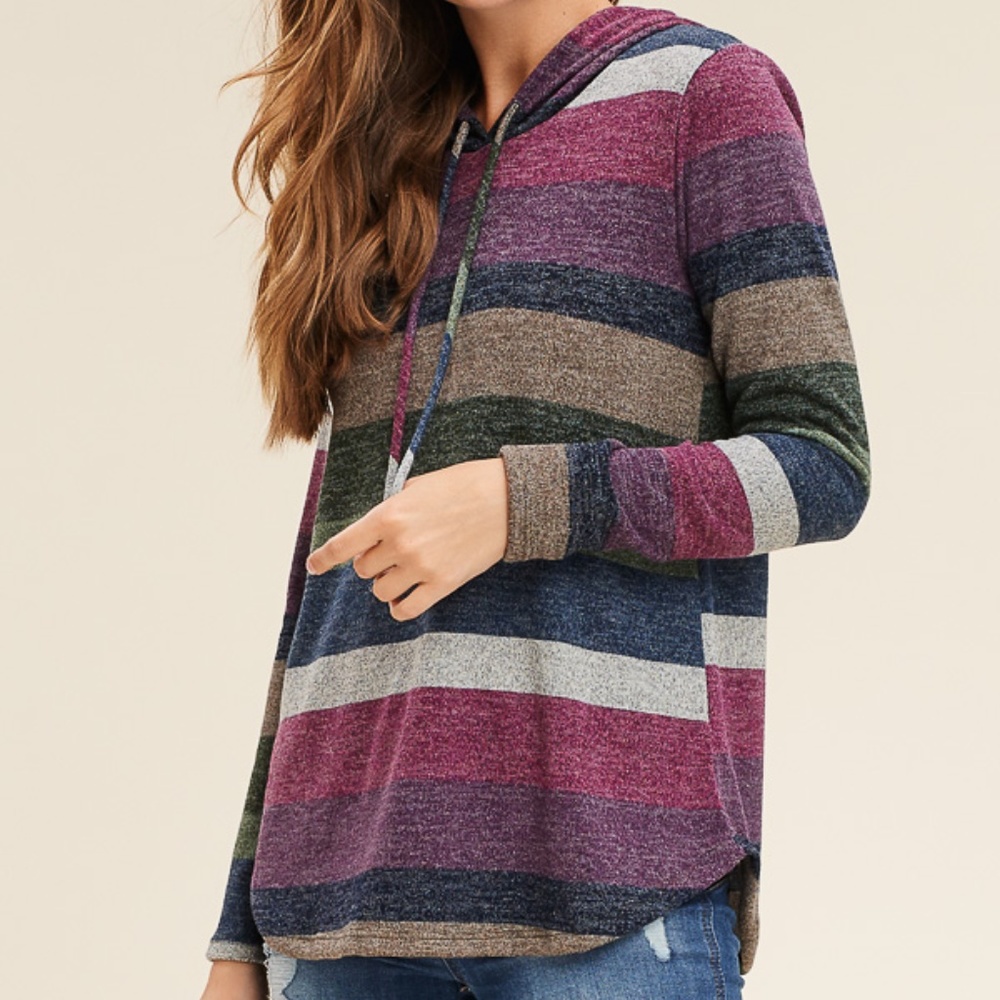 NWT staccato Rainbow stripe long sleeve hoodie top - Picture 6 of 6